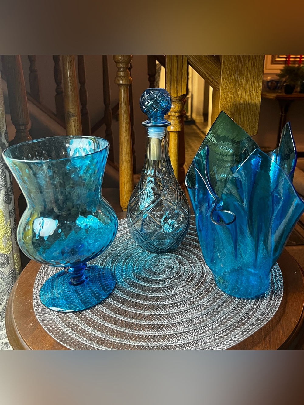 Turquoise trio glass items